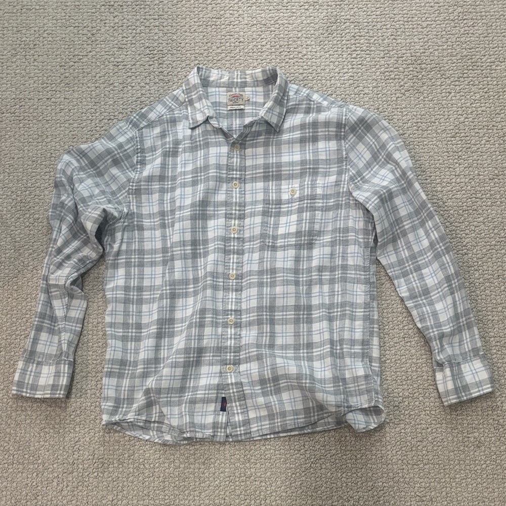 Faherty Light Blue Plaid Button-Down Shirt